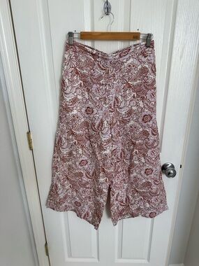 Rachel Zoe White and Rust Floral Linen Wide Leg Pants